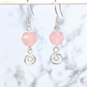Pink Quartz Earrings in silver artisan made NWT